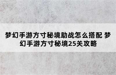 梦幻手游方寸秘境助战怎么搭配 梦幻手游方寸秘境25关攻略